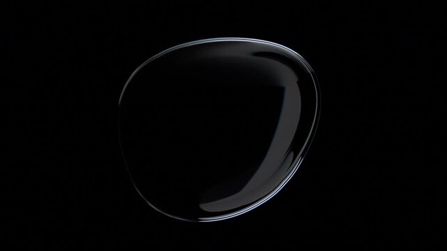 Floating dark bubble on black background, 4k seamless loop 3d animation