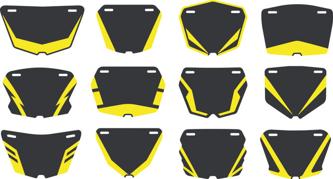 Motocross Number Plate Designs Vector Collection, Black and Yellow Graphics