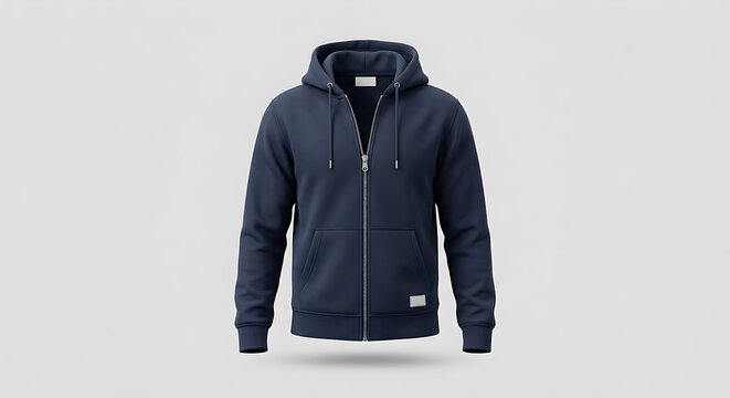 Dark blue mens hooded zipper jacket.