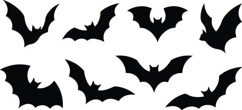 Modern Bat Silhouette / halloween bat and bats. Dynamic Flying Bats in Multiple Direction Variations