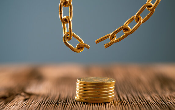 Broken Chain Symbolizing Financial Risk and Investment Opportunity with Stack of Coins