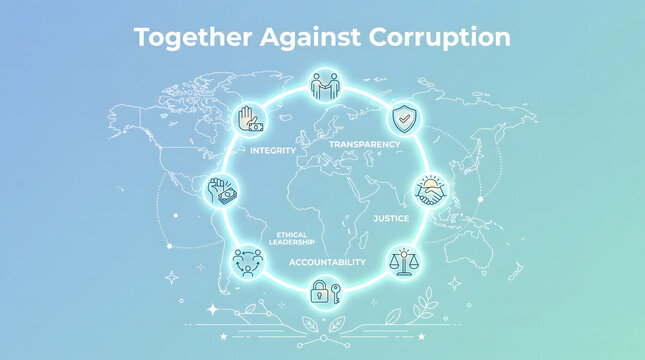 Anti Corruption Awareness Day Banner Vector Illustration with Hand Rejecting Bribe Money Justice Scale Transparency Ethics Clean Governance Concept