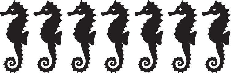 Black seahorse silhouette icons set on a simple layout isolated on transparent background, Vector, illustration © Rijvi
