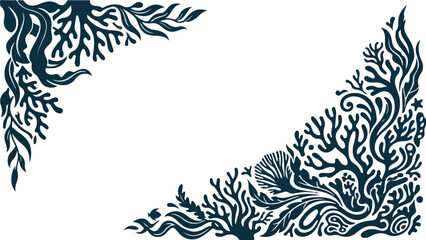 Decorative coral reef and seaweed framework opposite corners vector layout © SHARMIN