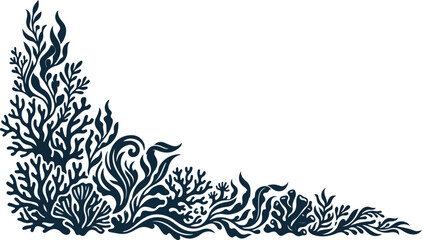 Dense ocean seaweed and coral reef plants bottom corner frame © SHARMIN