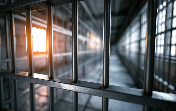Close-up View of Prison Cell Bars with Limited Light Symbolizing Confinement and Incarceration