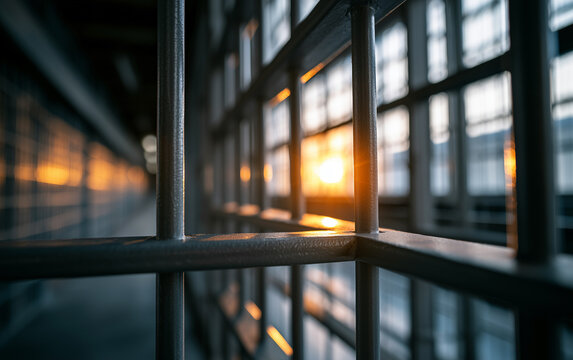 Close-up View of Prison Cell Bars with Limited Light Symbolizing Confinement and Incarceration