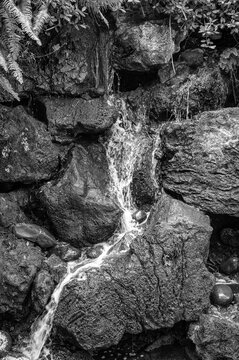 Waterfall on Black Lava Rocks.
