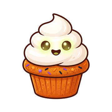 Cupcake with white frosting and sprinkles vector illustration on white background