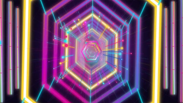 Futuristic Cosmic Holographic Hexagonal Crystal Tunnel Neon Loop Background