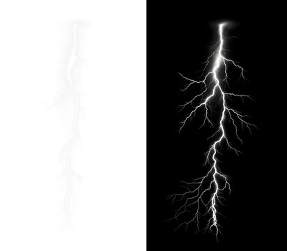 Pair Of Tall White Forked Lightning Bolts With Realistic Storm Glow