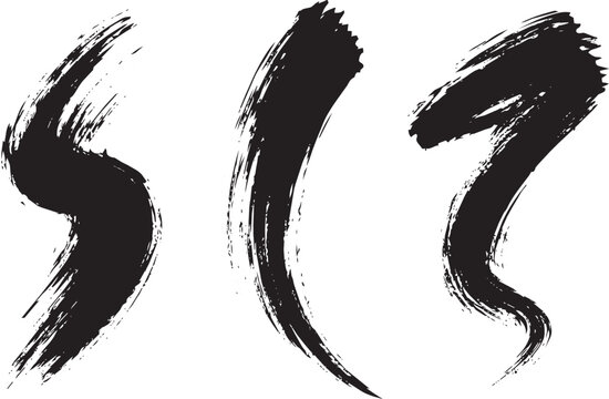 Black ink brush strokes set on transparent background png