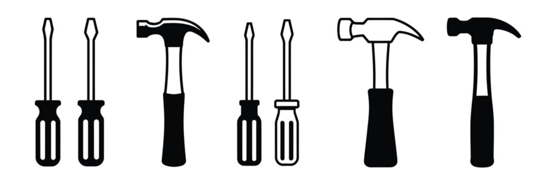 Repair tool icon set with wrench screwdriver spanner and maintenance symbols