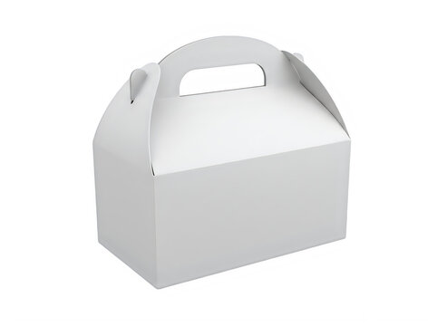 Blank white cardboard gable box with handle isolated on transparent background