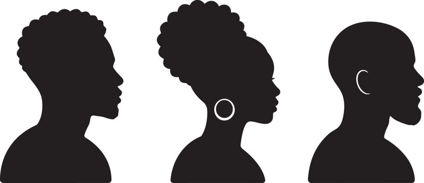 Black silhouettes of diverse male and female human profiles