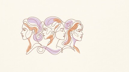 Fototapeta premium Abstract illustration of multiple female profiles interwoven with profiles illustration feminine equality diversity connection togetherness empowerment