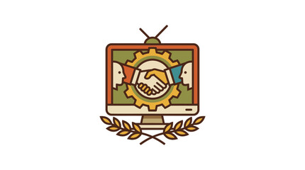 Obraz premium Retro Styled Icon of Brainstorming, Consulting, and Idea Generation with Gears