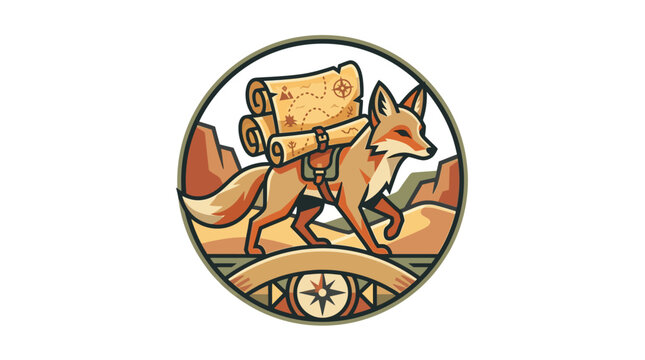 Retro-Modern Desert Fox Emblem with Ancient Maps