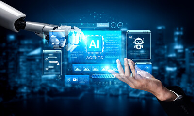 Obraz premium AI agents dashboard supports prompt generation, monitoring, and analytics. AI agents optimize workflows, and AI agents improve decisions with real time insights. Corpus