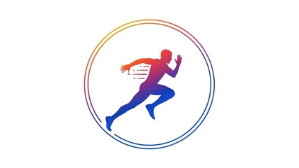 Fototapeta premium Runner silhouette gradient inside double circle on white