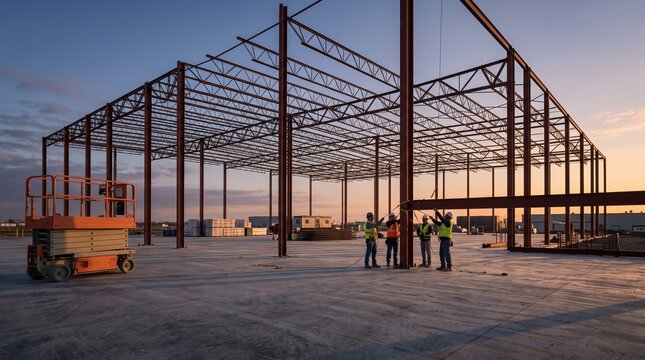 Warehouse Steel Frame Rising During Early Shell Construction for Logistics