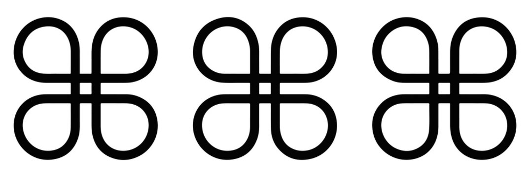 Three identical command key symbols, also known as the cloverleaf or loop rendered in a clean black line style on a white background