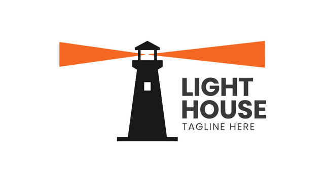 Minimalist black and orange vector lighthouse illustration design for modern corporate branding and identity logos