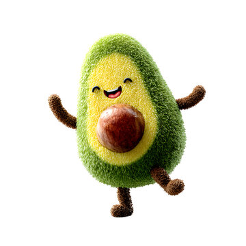 Happy cute avocado character dancing with arms raised