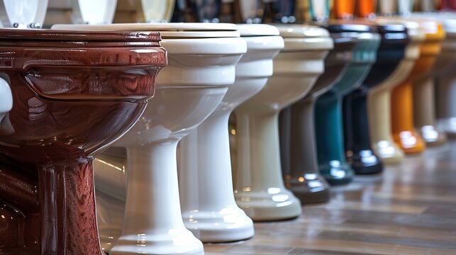 Elegant display of diverse white ceramic toilets in a contemporary bathroom showroom interior