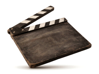 Fototapeta premium Vintage wooden movie clapperboard isolated on white background