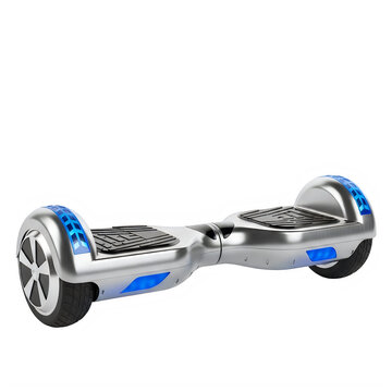 Modern silver and blue electric hoverboard scooter isolated on transparent background