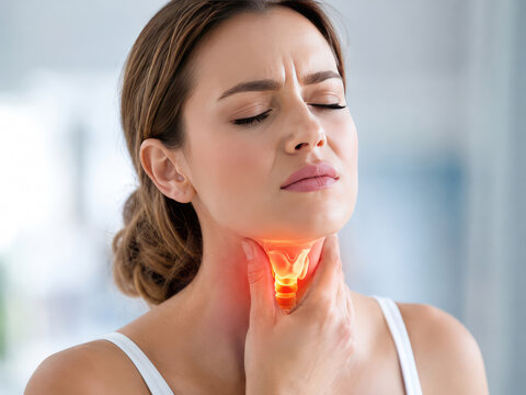 Woman Suffering From Sore Throat With Inflamed Larynx Illustration
