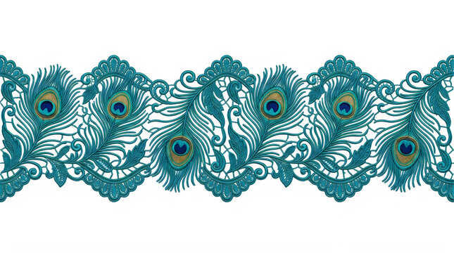 Decorative teal peacock feather border pattern