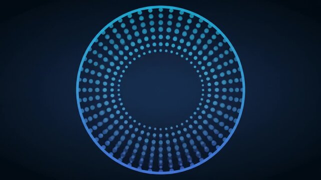 Abstract blue circle made of glowing dots on dark background