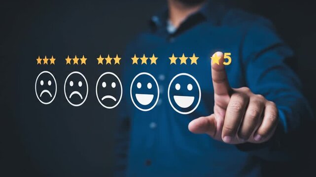 Person giving five star rating for excellent customer service