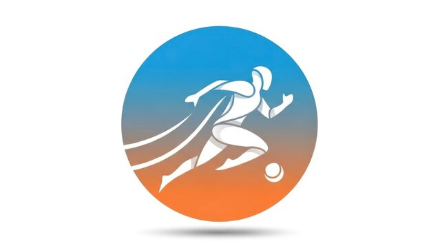 Stylized runner kicking ball in color gradient circle graphic design