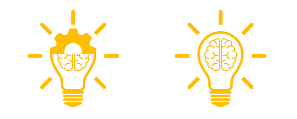 Amber Knowledge Brain and Settings Icon Set Isolated on Transparent Background PNG Vector Symbols © House of Designs
