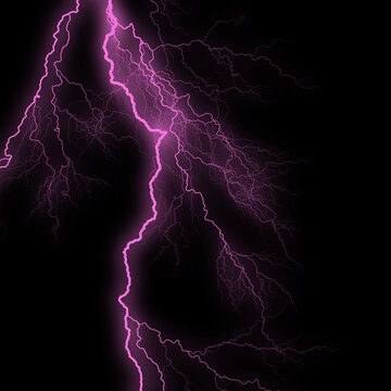 Vibrant pink lightning strike illuminates the dark night sky with powerful energy.