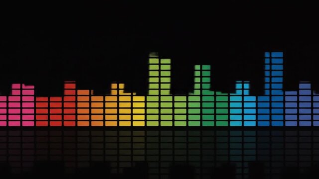 Colorful digital audio equalizer bars on black background