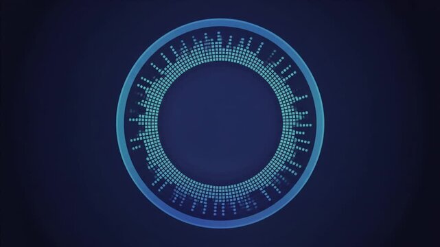 Blue digital audio sound wave circle on dark background