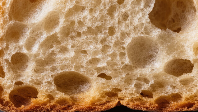 Sourdough Bread Crumb Bubbles Cross Section Texture Macro Close-Up, Natural Material Background Pattern
