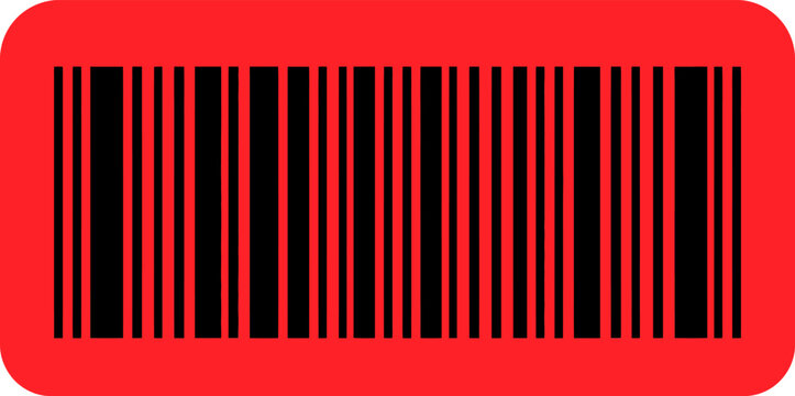 Red barcode sticker with black lines, retail price tag vector illustration, digital scanning code for product identification and logistics tracking