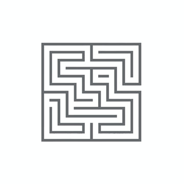 Minimalist square maze icon illustration, symbolizing complex problems, strategic decision-making, and the search for solutions and pathways through challenges.
