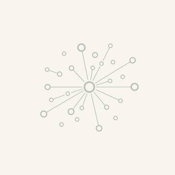 Abstract network connection graphic with radiating lines and circles, symbolizing digital communication, data flow, technology, and global connectivity on a minimalist background.