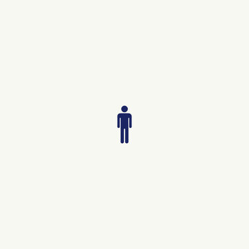 Minimalist blue male icon on a plain off-white background, representing a single person or individual
