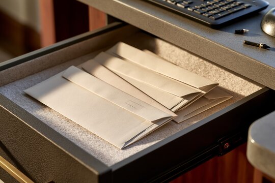 Plain Cable Return Envelopes in Hotel Service Drawer with Felt Liner