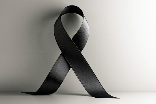 Symbol of Mourning and Remembrance, a Black Ribbon with Soft Shadow on a Plain Background