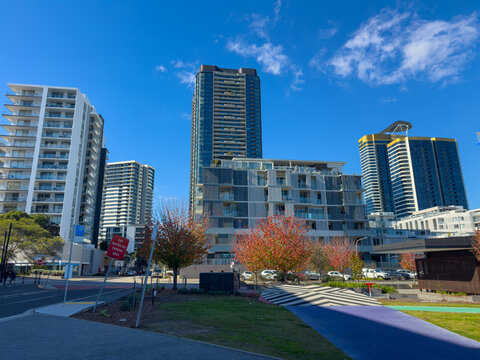 Panorama view of residential apartments on Parramatta River Rhodes Sydney NSW Australia