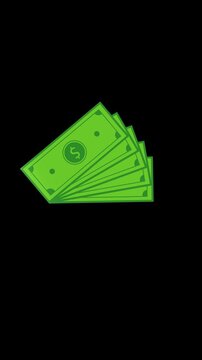 Green cash stack icon shows simple money, payment, profit, finance in motion style. business videos, banking promos, income topics, commerce clips, savings explainers, currency ads, finance overlays.