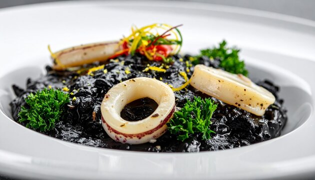 Croatian Black Risotto with Cuttlefish Close Up